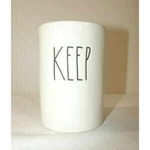 Rae Dunn Artisan Collection by Magenta "KEEP" Glass White Ceramic Cup 8oz Holder